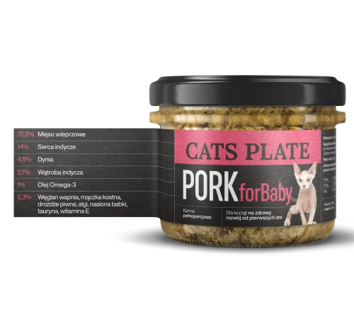 Cats Plate for Baby Pork 180g Karma z mięsa wieprzowego dla kociąt