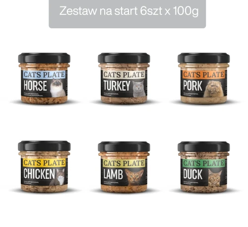Zestaw 6 słoików na start - Cats Plate 100g