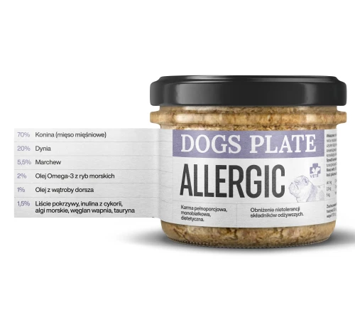 Dogs Plate Vet Allergic 180g Karma specjalistyczna z koniny dla psów z alergią pokarmową