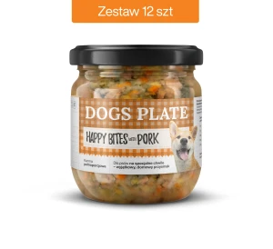  Zestaw 12 słoików - Dogs Plate Happy Bites z wieprzowiną 380g - oszczędzasz 18 PLN